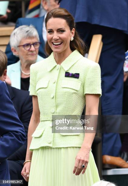 Catherine, Princess of Wales attends day thirteen of the Wimbledon Tennis Championships at All England Lawn Tennis and Croquet Club on July 15, 2023...