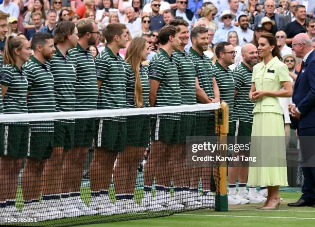 Catherine, Princess of Wales attends day thirteen of the Wimbledon Tennis Championships at All England Lawn Tennis and Croquet Club on July 15, 2023...