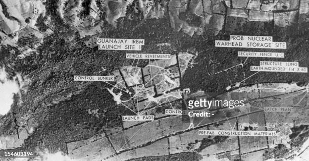 Aerial view taken in October 1962 of one of the Cuban medium-range missile bases, during the Cuban missiles crisis. - The Cuban missile crisis and...