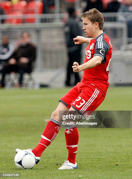 Terry Dunfield of Toronto FC carries the ball against the Montreal Impact during MLS action at BMO Field October 20, 2012 in Toronto, Ontario, Canada.