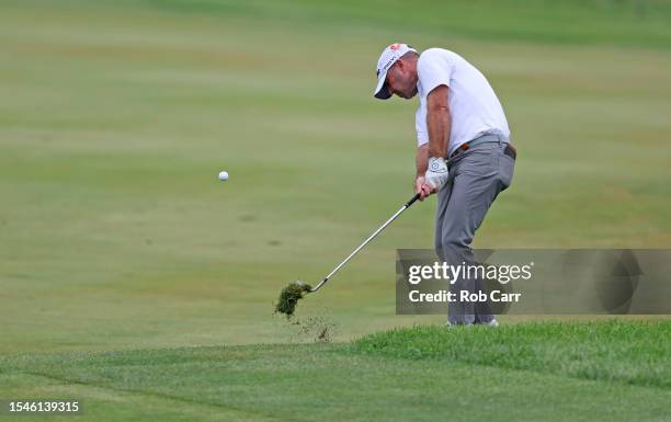 Ryan Armour of the United States plays a second shot on the 18th hole during the third round of the Barbasol Championship at Keene Trace Golf Club on...