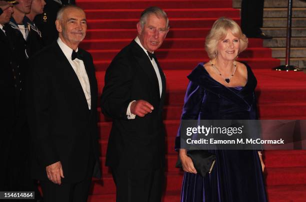 Producer Michael G. Wilson and Prince Charles, Prince of Wales and Camilla, Duchess of Cornwall attend the Royal World Premiere of 'Skyfall' at the...