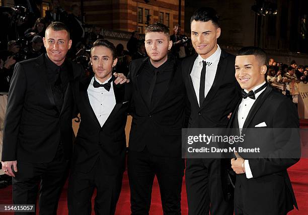 Factor finalists Christopher Maloney, Kye Sones, James Arthur, Rylan Clarke and Jahmene Douglas attend the Royal World Premiere of 'Skyfall' at the...