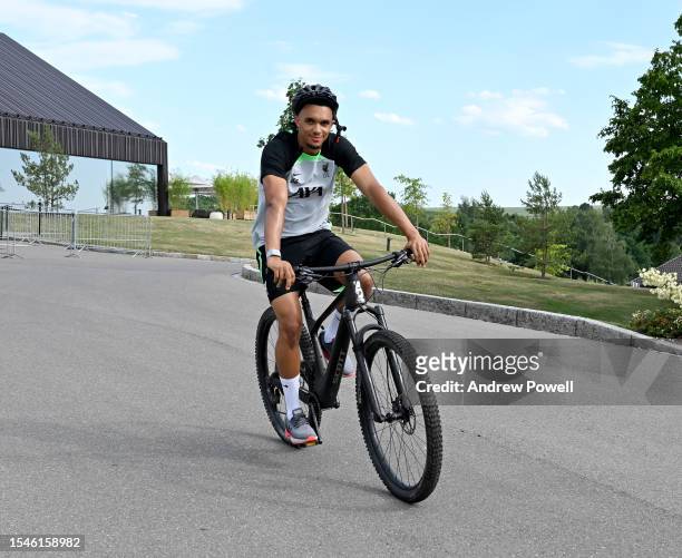 Trent Alexander-Arnold of Liverpool riding a bike to the training session on July 15, 2023 in UNSPECIFIED, Germany.