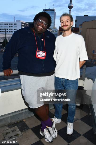 Rayan and Sammy of the music duo Blumengarten during the Lucry & Suena single release party at Soho House on July 20, 2023 in Berlin, Germany.