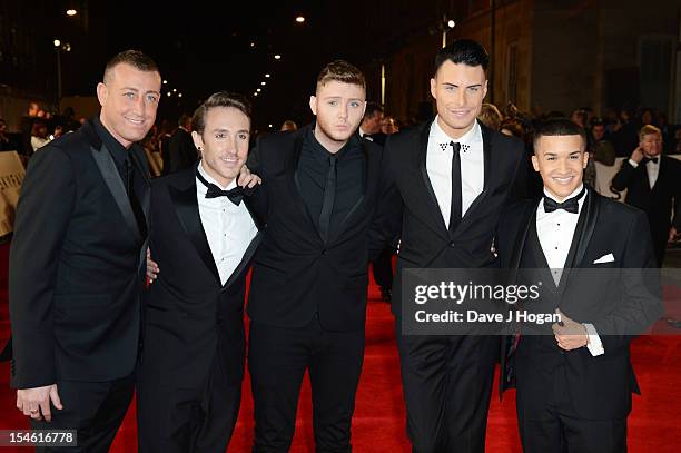 Christopher Maloney, Kye Sones, James Arthur, Rylan Clarke, Jahmene Douglas attend the Royal world premiere of 'Skyfall' at The Royal Albert Hall on...