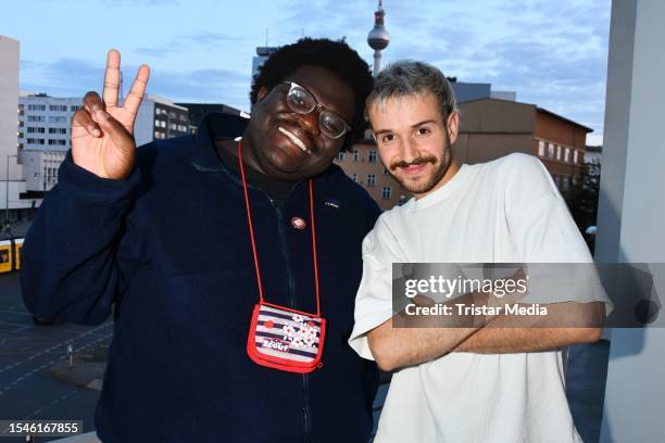 Rayan and Sammy of the music duo Blumengarten during the Lucry & Suena single release party at Soho House on July 20, 2023 in Berlin, Germany.