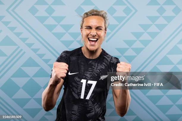 Hannah Wilkinson of New Zealand poses during the official FIFA Women's World Cup Australia & New Zealand 2023 portrait session at on July 15, 2023 in...