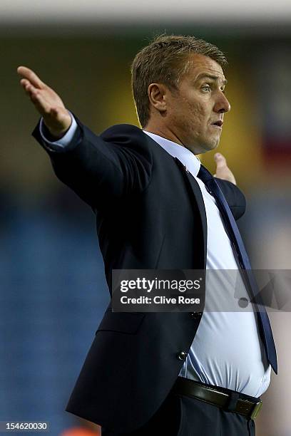 Lee Clark of Birmingham City reacts during the npower Championship match between Millwall and Birmingham City at The Den on October 23, 2012 in...