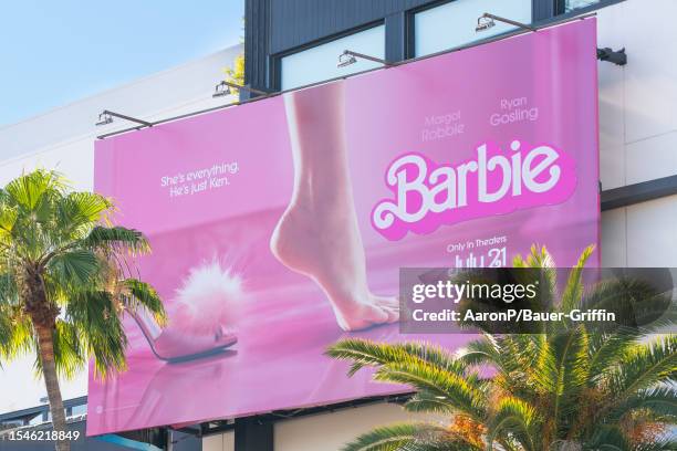 General views of the 'Barbie' skyscraper billboard campaign at Hollywood & Highland on July 20, 2023 in Hollywood, California.