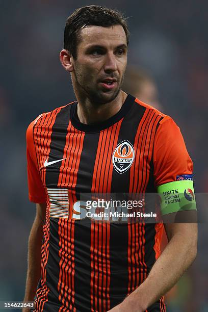 Darijo Srna captain of Shakhtar Donetsk wears a 'Unite against Racism' arm band to highlight UEFA's FARE Action Week campaign during the UEFA...