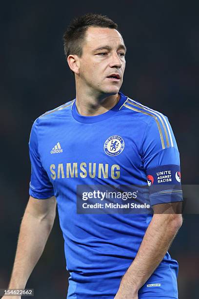 John Terry captain of Chelsea wears a 'Unite against Racism' arm band to highlight UEFA's FARE Action Week campaign during the UEFA Champions League...