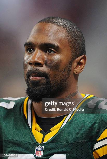 Safety Charles Woodson of the Green Bay Packers looks on during a NFL game against the St. Louis Rams at the Edward Jones Dome on October 21, 2012 in...