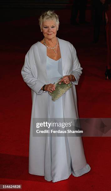 Dame Judi Dench attends the Royal World Premiere of 'Skyfall' at Royal Albert Hall on October 23, 2012 in London, England.