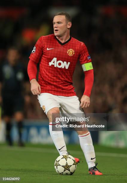 Wayne Rooney of Manchester United in action during the UEFA Champions League Group H match between Manchester United and SC Braga at Old Trafford on...