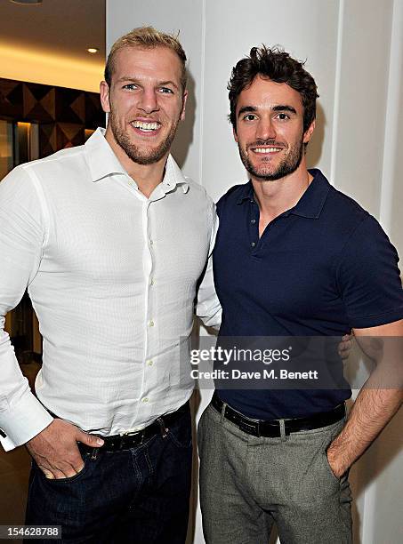 James Haskell and Thom Evans attend as famed American fitness club 'Equinox' launch their first UK location on High Street Kensington on October 23,...