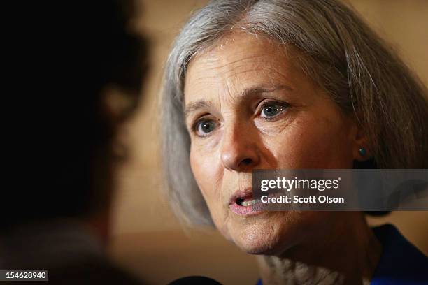 Green Party presidential candidate Jill Stein is interviewed prior to a debate hosted by the Free and Equal Elections Foundation and moderated by...