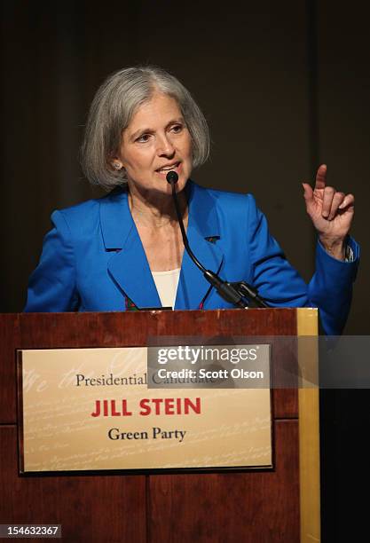 Green Party presidential candidate Jill Stein makes a point during a debate hosted by the Free and Equal Elections Foundation and moderated by former...