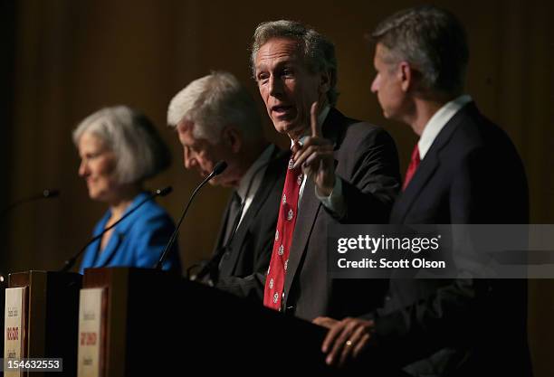 Constitution Party presidential candidate Virgil Goode makes a point as Jill Stein from the Green Party, Rocky Anderson from the Justice Party and...