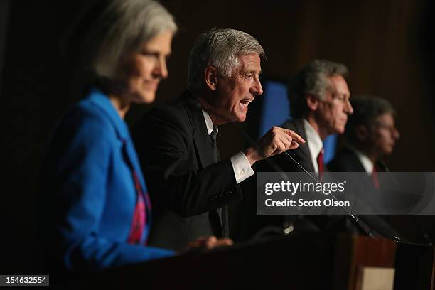 Presidential candidate Rocky Anderson from the Justice Party makes a point as Jill Stein from the Green Party, Constitution Party presidential...