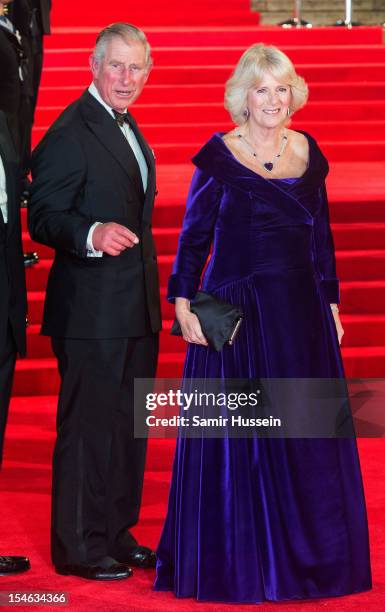 Prince Charles, Prince of Wales and Camilla, Duchess of Cornwall attend the Royal World Premiere of 'Skyfall' at the Royal Albert Hall on October 23,...