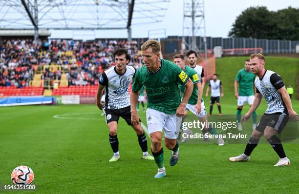 Matt Ritchie of Newcastle United FC passes the ball during the Pre Season Friendly between Gateshead FC and Newcastle United at Gateshead...