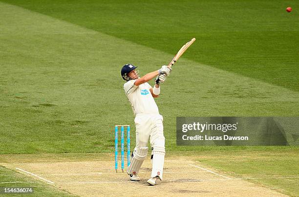 Cameron White of the Bushrangers plays a shot during day two of the Sheffield Shield match between the Victorian Bushrangers and the Tasmanian Tigers...