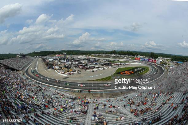 General view of racing during a caution lap of the NASCAR Xfinity Series Ambetter Health 200 at New Hampshire Motor Speedway on July 15, 2023 in...