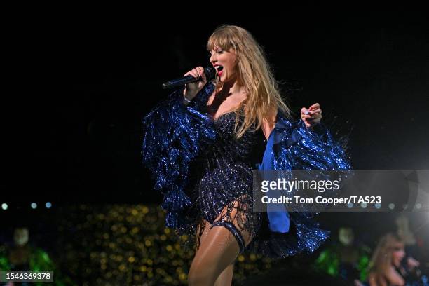 Taylor Swift performs onstage during "Taylor Swift | The Eras Tour" at Empower Field At Mile High on July 14, 2023 in Denver, Colorado.