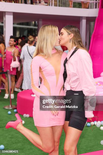 Kim Hnizdo and Elena Carriere attend the premiere for the movie "Barbie" at Stage Theater on July 15, 2023 in Berlin, Germany. Due to the recent...