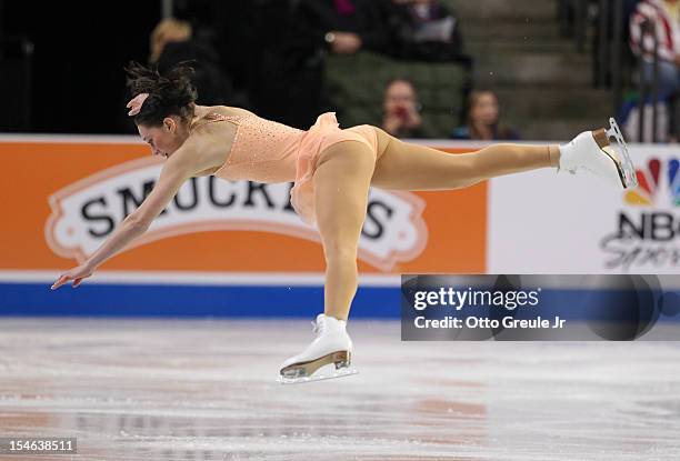 Sarah Hecken of Germany skates in the ladies free skate during Day 3 of the Skate America competition at the ShoWare Center on October 21, 2012 in...