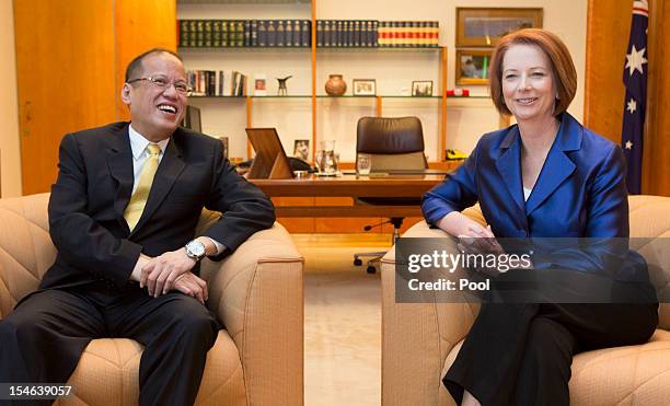 The President of the Philippines, Benigno Aquino meets with the Prime Minister of Australia, Julia Gillard in her office, at Parliament House, on...