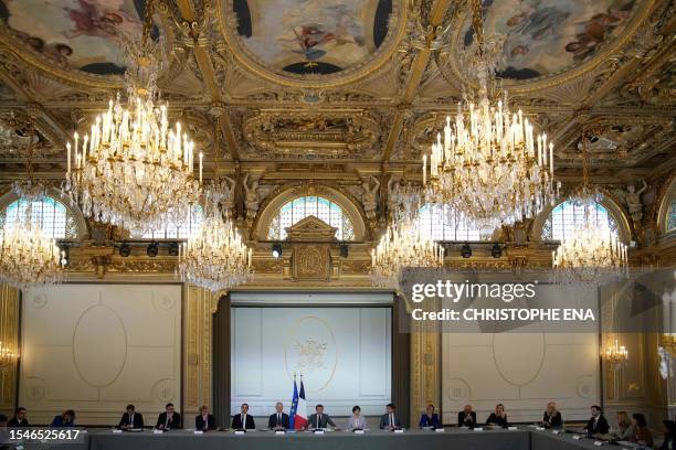 French President Emmanuel Macron speaks as he chairs a cabinet meeting at the Elysee Palace in Paris on July 21, 2023. French presidency formalized...