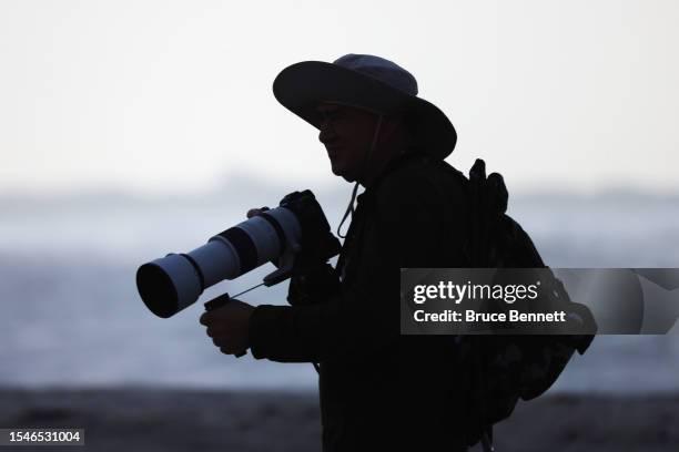 Photographer looks to capture images of birds at Nickerson Beach on July 15, 2023 in Lido Beach, New York. A large assortment of aquatic birds...