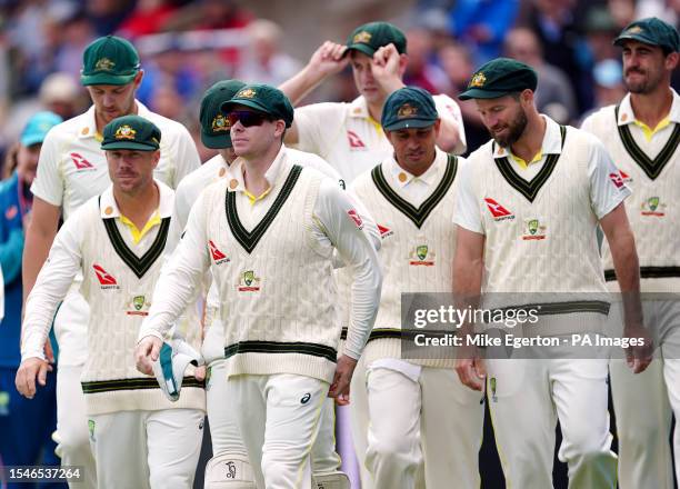 Australia's Steve Smith and his team-mates make their way out to the pitch on day three of the fourth LV= Insurance Ashes Series test match at...