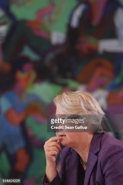 German Education Minister Annette Schavan arrives for the weekly German government cabinet meeting on October 24, 2012 in Berlin, Germany. Officials...