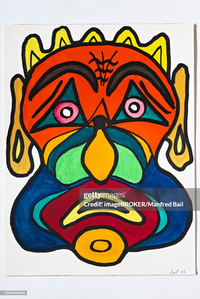 Grimace, pupil drawing, class 7b, 1964, Bavaria, Germany