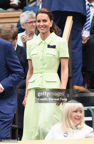 Catherine, Princess of Wales attends day thirteen of the Wimbledon Tennis Championships at All England Lawn Tennis and Croquet Club on July 15, 2023...