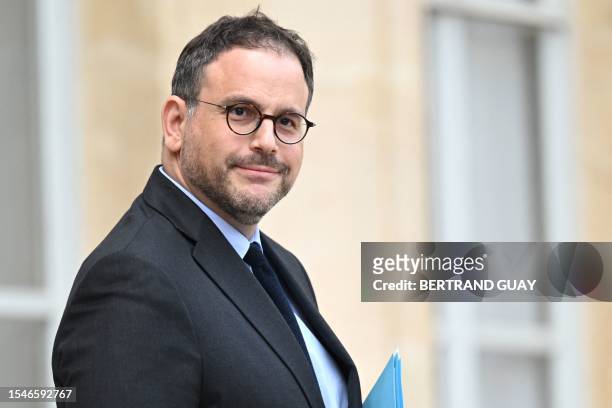 Newly appointed Minister for Health and Prevention Aurelien Rousseau leaves after a cabinet meeting at the Elysee Palace in Paris on July 21, 2023....