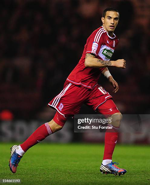 Boro player Seb Hines in action during the npower Championship match between Middlesbrough and Hull City at Riverside Stadium on October 23, 2012 in...
