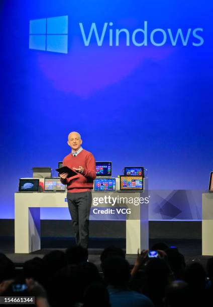 Steven Sinofsky, president of Microsoft's Windows division, speaks during a press conference to display Microsoft new tablet computer and Windows 8...