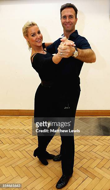 Michael Vaughan rehearses his 'Strictly Come Dancing' routine with partner Natalie Lowe in front of the England Under 17's cricket squad at National...
