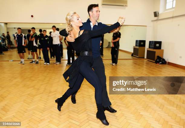 Michael Vaughan rehearses his 'Strictly Come Dancing' routine with partner Natalie Lowe in front of the England Under 17's cricket squad at National...