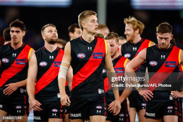 Nick Bryan of the Bombers looks on during the 2023 AFL Round 19 match between the Essendon Bombers and the Western Bulldogs at Marvel Stadium on July...