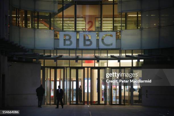 Employees arrive early for work at BBC Broadcasting House on October 24, 2012 in London, England.A BBC1 'Panorama' documentary has new allegations...