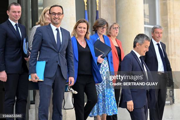 French Labour Minister Olivier Dussopt, Newly appointed French Junior Minister for Public Accounts, Thomas Cazenave, French Junior Minister for Small...