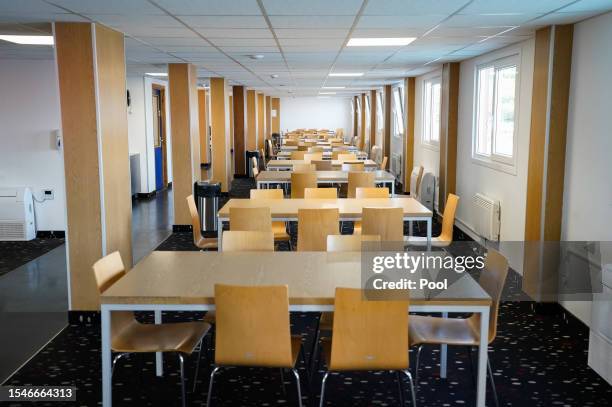 View of the canteen area onboard the Bibby Stockholm accommodation barge at Portland Port on July 21, 2023 in Portland, England. The Bibby Stockholm...