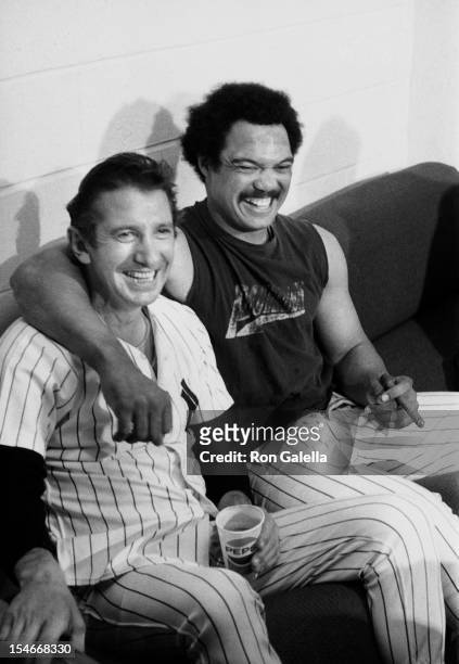 Yankees Coach Billy Martin and athlete Reggie Jackson sighted after the Sixth Game of the Worlds Series: New York Yankees vs. Los Angeles Dodgers on...