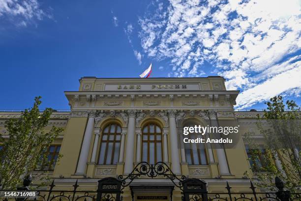 View of the Bank of Russia headquarters in Moscow, Russia on July 21, 2023. After keeping the rate unchanged at 7.5% for the sixth consecutive...