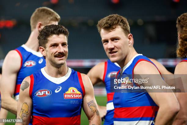 Tom Liberatore of the Bulldogs looks on during the 2023 AFL Round 19 match between the Essendon Bombers and the Western Bulldogs at Marvel Stadium on...